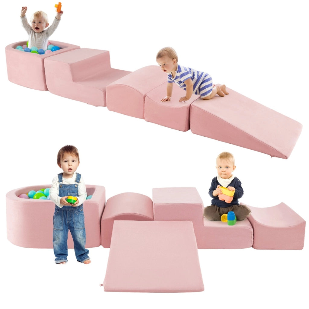 Set di gioco in schiuma a 5 pezzi per bambini con piscina di palline coperture lavabili, Blocchi blocchi creativi palline non incluse Roseo