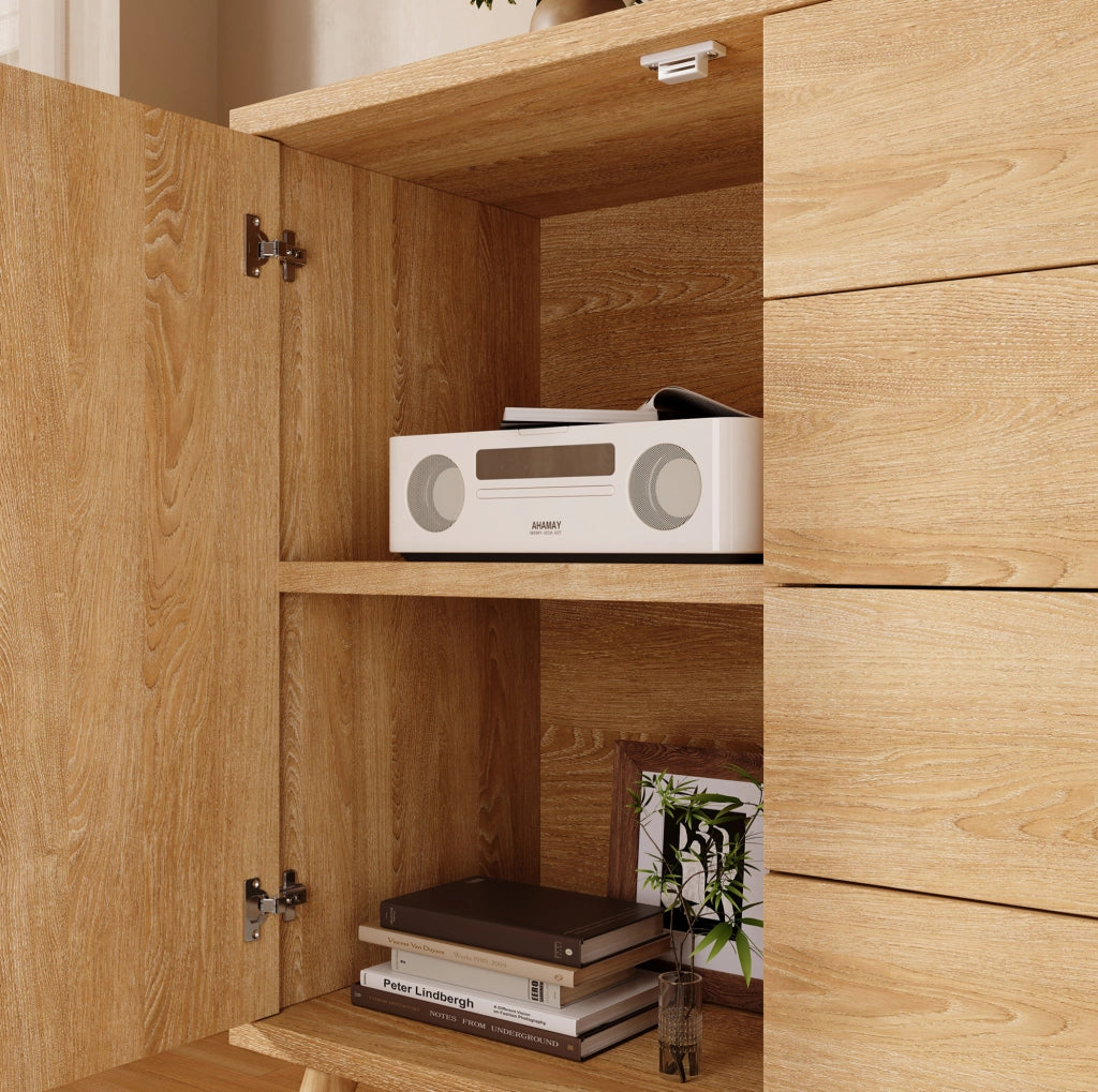 Credenza 140 cm effetto rovere chiaro con 4 cassetti e 2 ante