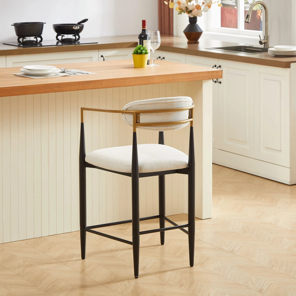 Set di 2 sgabelli da bar con braccioli e seduta imbottita per cucina in tessuto beige