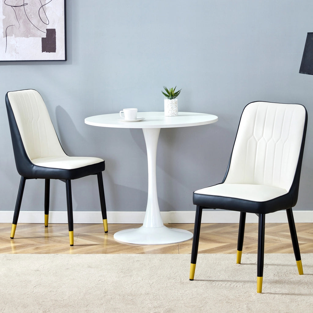 Set di 2 sedie da pranzo moderne in PU nero-bianco con gambe in metallo