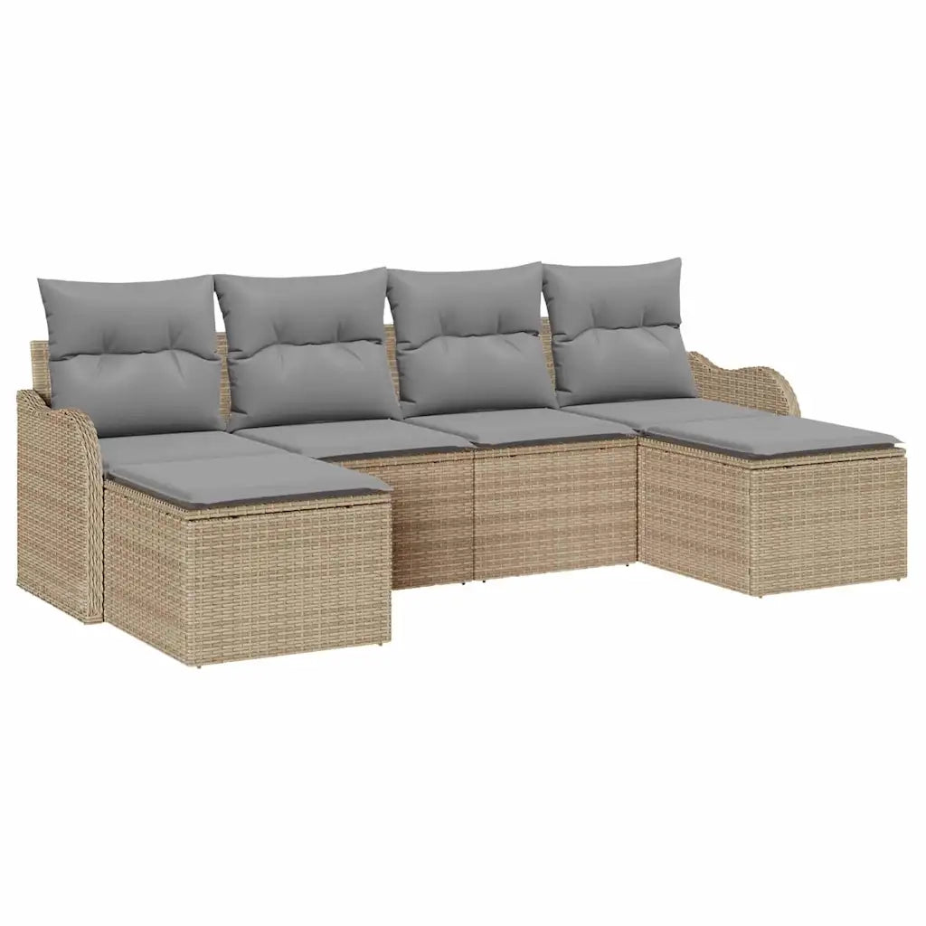 Set Divano da Giardino con cuscino 6 pcs Beige Poly Rattan