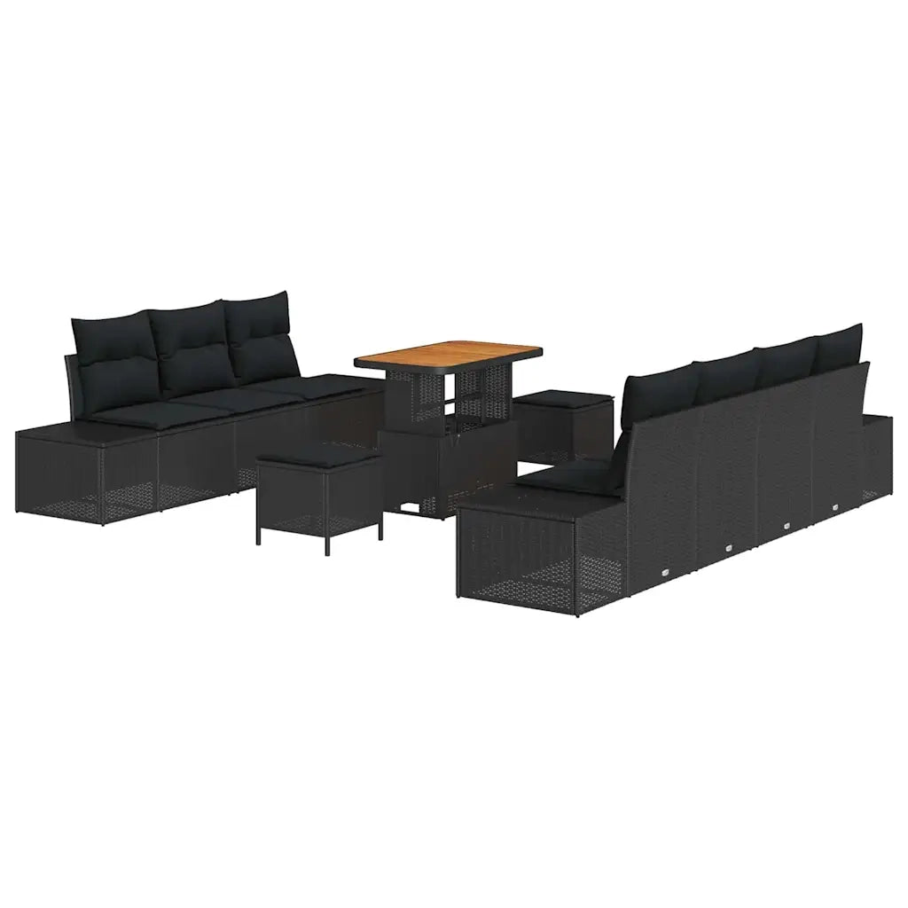 Set Divano da Giardino con cuscino 10 pcs Nero Poly Rattan 3364699