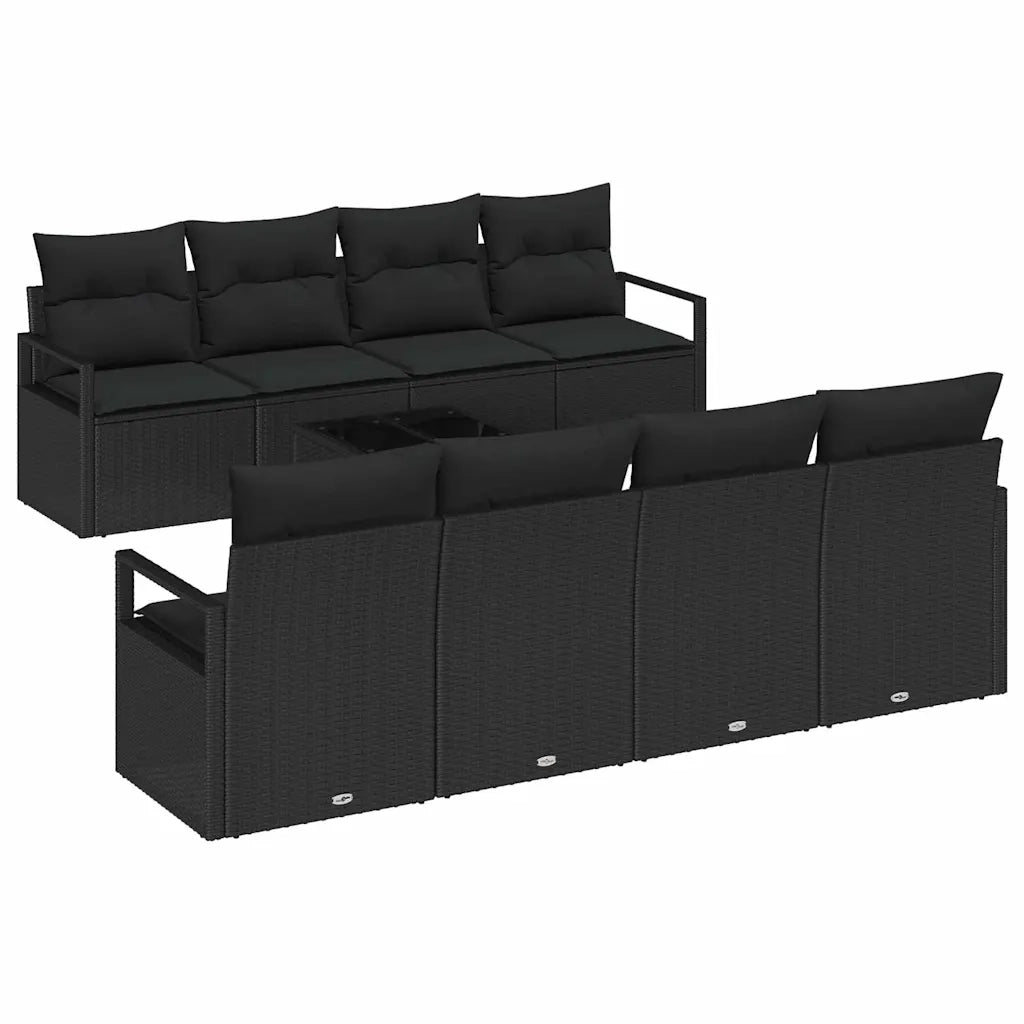 Set Divano da Giardino con cuscino 9 pcs Nero polyrattan