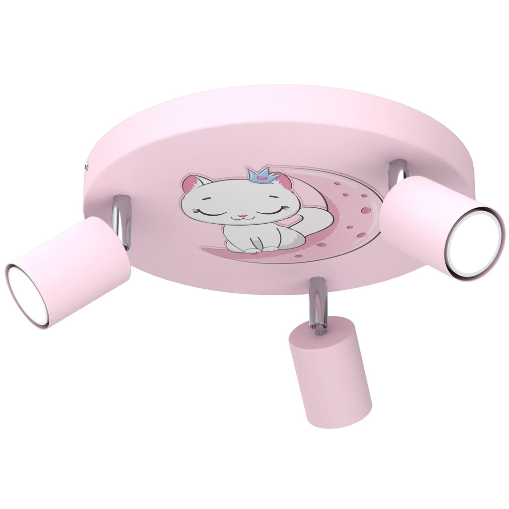 Luminex Fun plafoniera 3 spot GU10 rosa gatto 30cm
