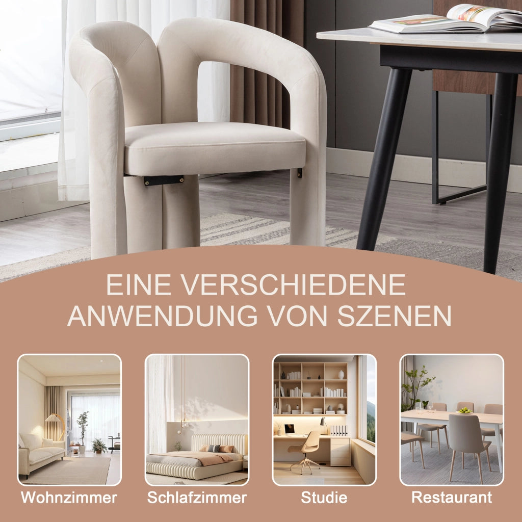 SEDIA in Velluto Beige 64x50,5x71 cm con braccioli