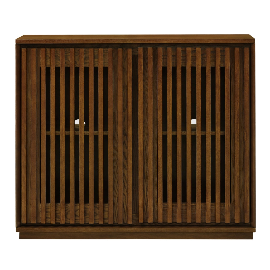 Credenza e madia con ante scanalate e passacavi per soggiorno e sala da pranzo in MDF color noce 99 × 23,5 × 82,6 cm