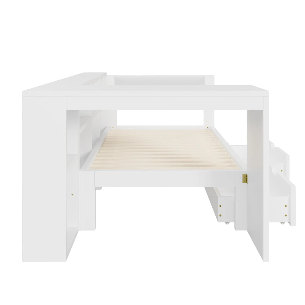 Letto Contenitore Imbottito 90x200 cm con Cassetti; LED; USB; Bianco