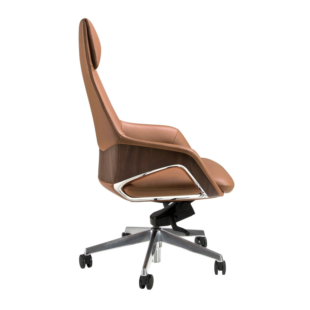 Sedia girevole da ufficio in similpelle marrone