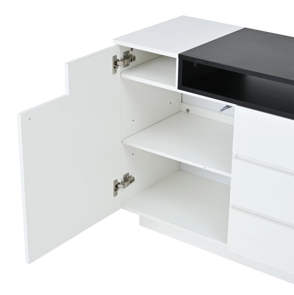Madia 140x40x68 cm bianca e nera con 2 ante; 3 cassetti e luci LED HOMVRA