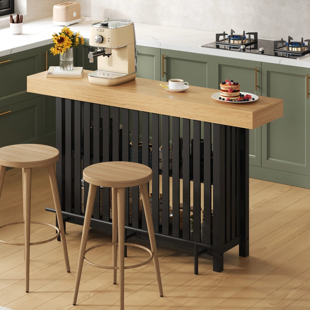 Tavolo da bar 160x40x105 cm con poggiapiedi e 2 ripiani in MDF nero