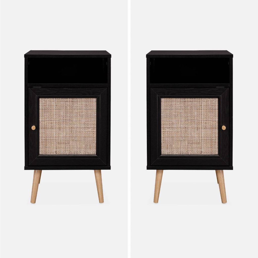 Comodino scandinavo in vimini, nero