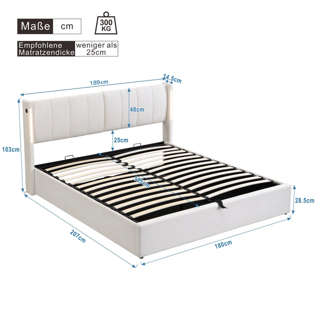 letto imbottito pu bianco 180 x 200 cm