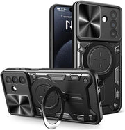 Hoes Schokbestendig per Smartphone con Protezione per Camera e Ring Stand per Smartphone - Nero
