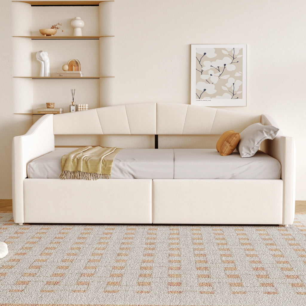 Letto contenitore singolo 90×200 cm con sollevamento idraulico e rete a doghe; senza materasso; velluto; beige