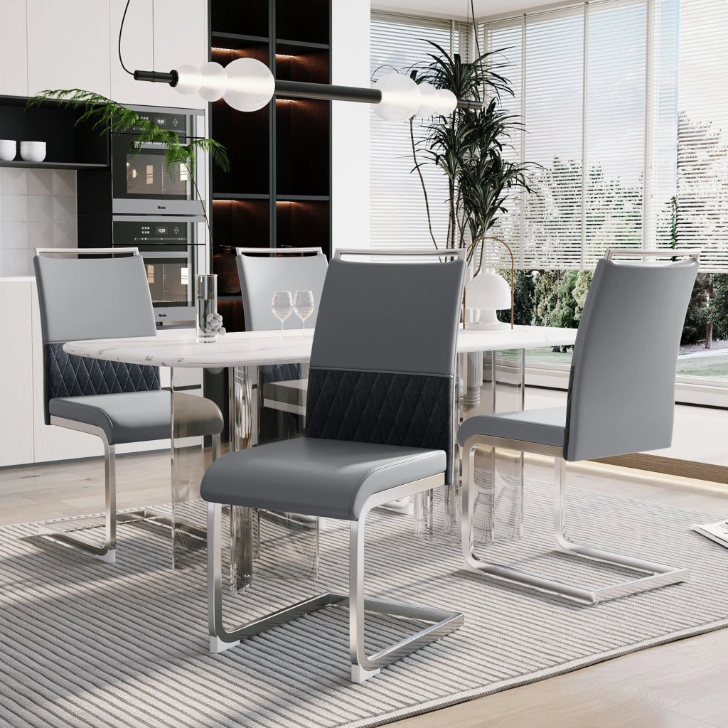 Sedie da Pranzo Set 4 Pezzi, Schienale Alto Imbottito in Ecopelle e Tessuto ¨C MINIMAL ¨C Grigio