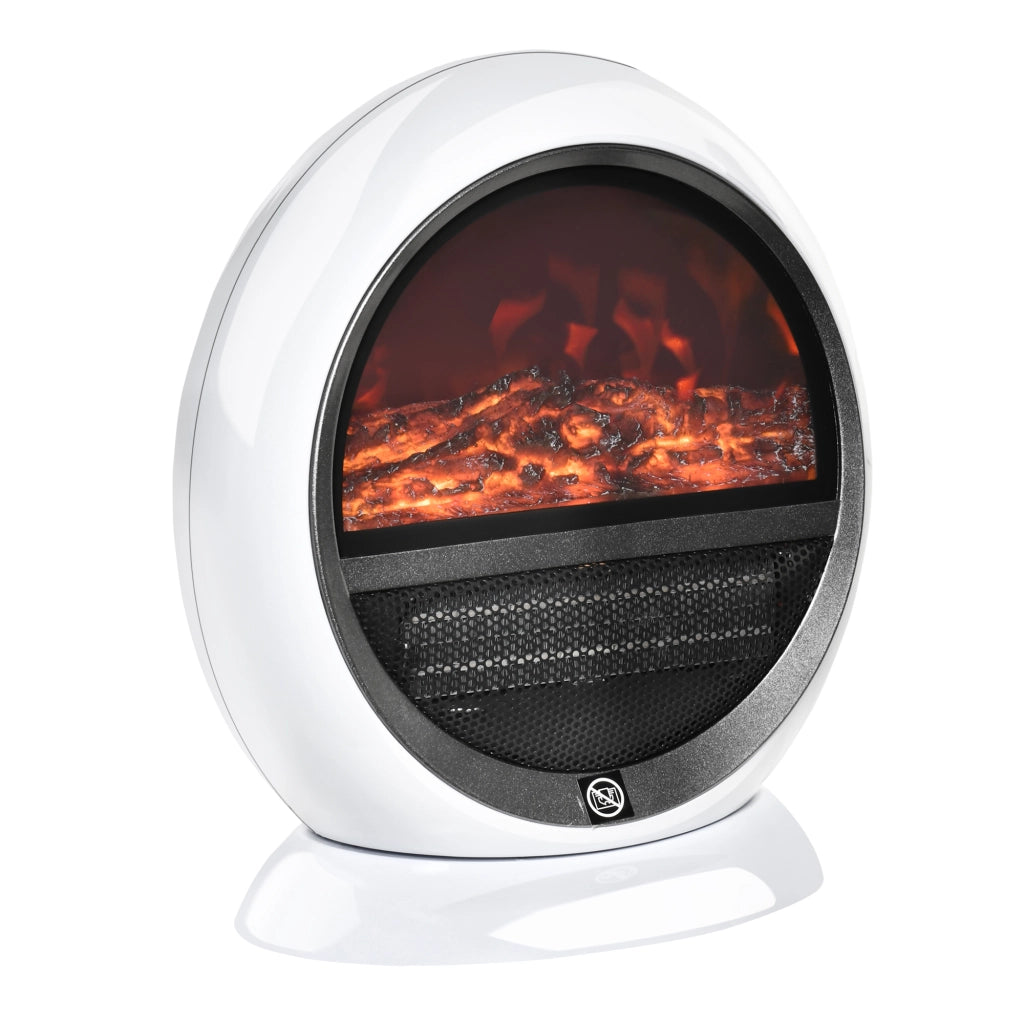 EasyComfort Camino Elettrico con Effetto Fiamma Ruotabile e Portatile, Caminetto Elettrico 1500W con Protezione da Surriscaldamento e Antiribaltamento, Copertura 10-15m², 30.5x18x35cm, Bianco