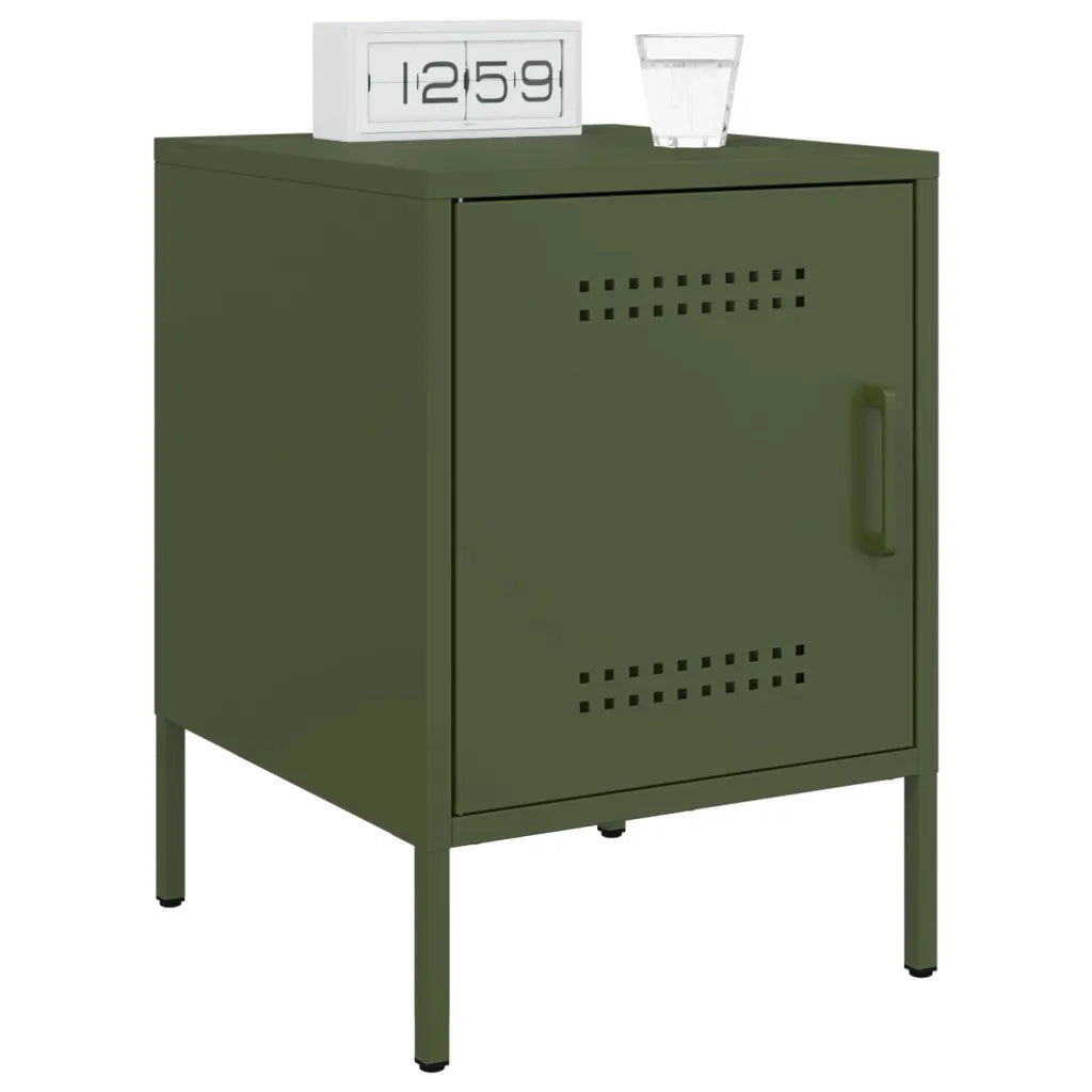 Comodini 2 pz-Set di 2 Tavolino da notte Verde Oliva 36x39x50,5 cm in Acciaio 649400