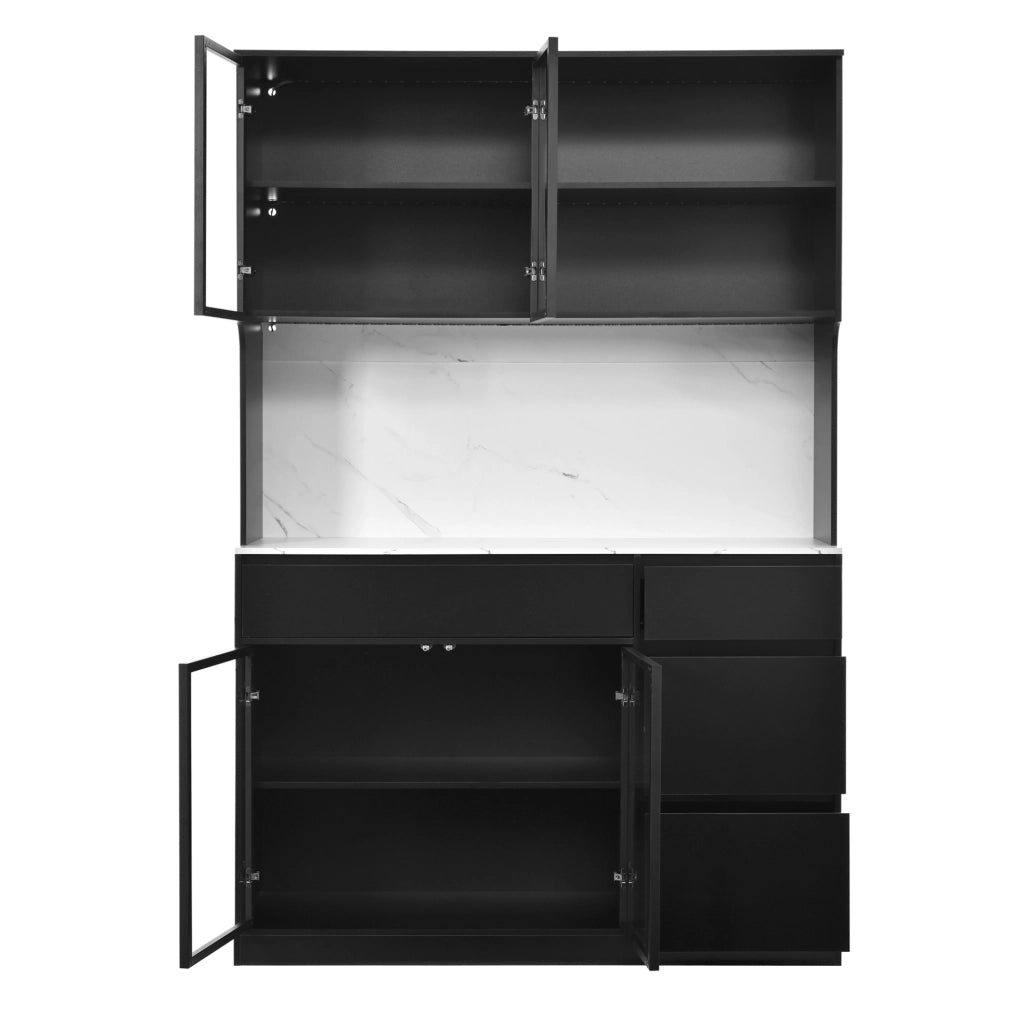 Mobile alto in MDF bianco e nero con LED e finitura marmo