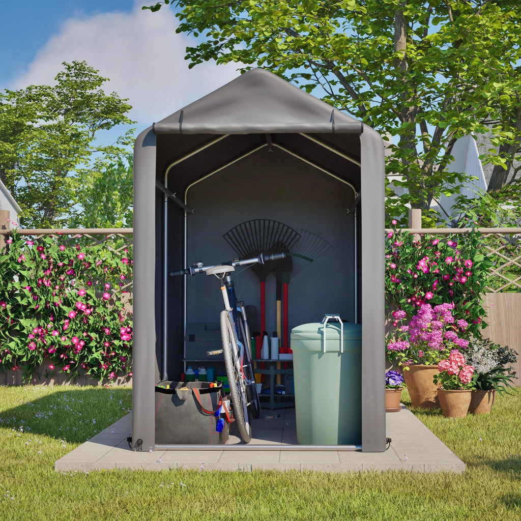 Tenda Garage per Biciclette 187x100x160 cm, Struttura in Acciaio, Impermeabile, Grigio Scuro, per Attrezzi e Accessori, Ideale per Balcone, Terrazzo e Cortile