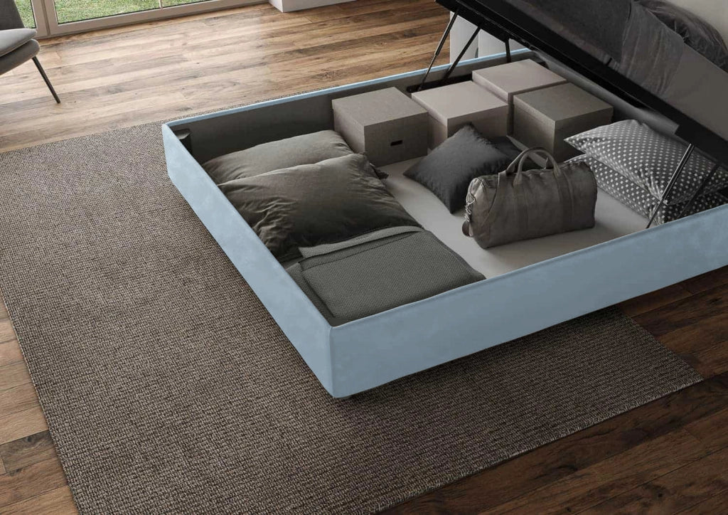 Letto Matrimoniale King Size 200x200 cm Senza Rete Imbottito in Microfibra Agueda Azzurro