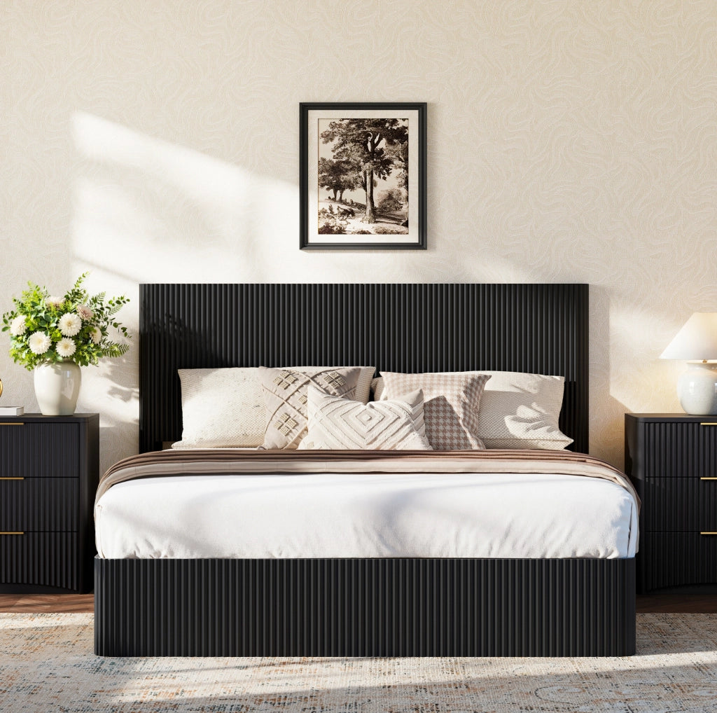 Letto 160x200 cm con contenitore e sollevamento idraulico in MDF nero