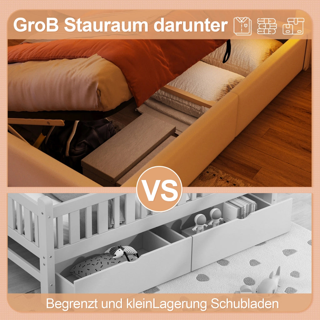Letto singolo imbottito 90 × 200 cm con contenitore idraulico PU bianco testiera regolabile e LED