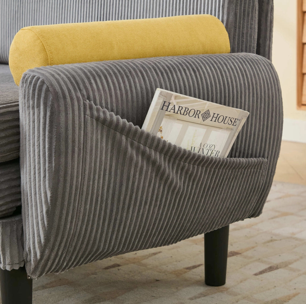 Divano Loveseat in Velluto Grigio con Contenitore, Poltrona Relax e Letto