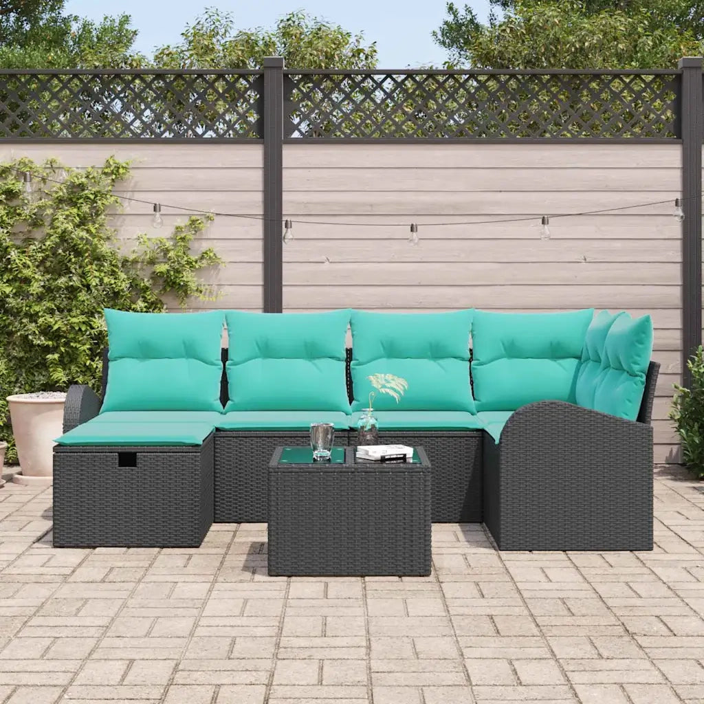 Set Divano da Giardino con cuscino 7 pcs Nero Poly Rattan 3360427