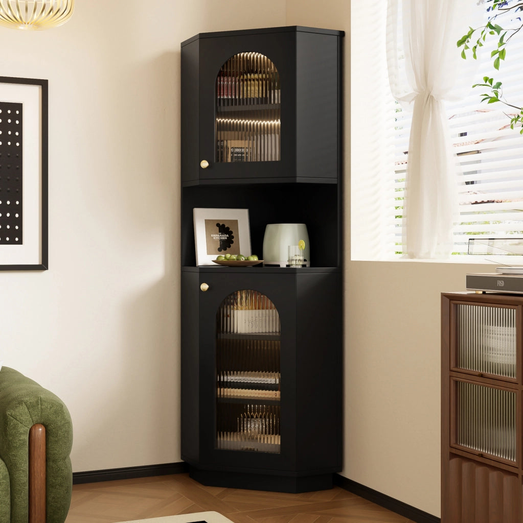Mobile angolare da bagno nero in MDF con luce interna