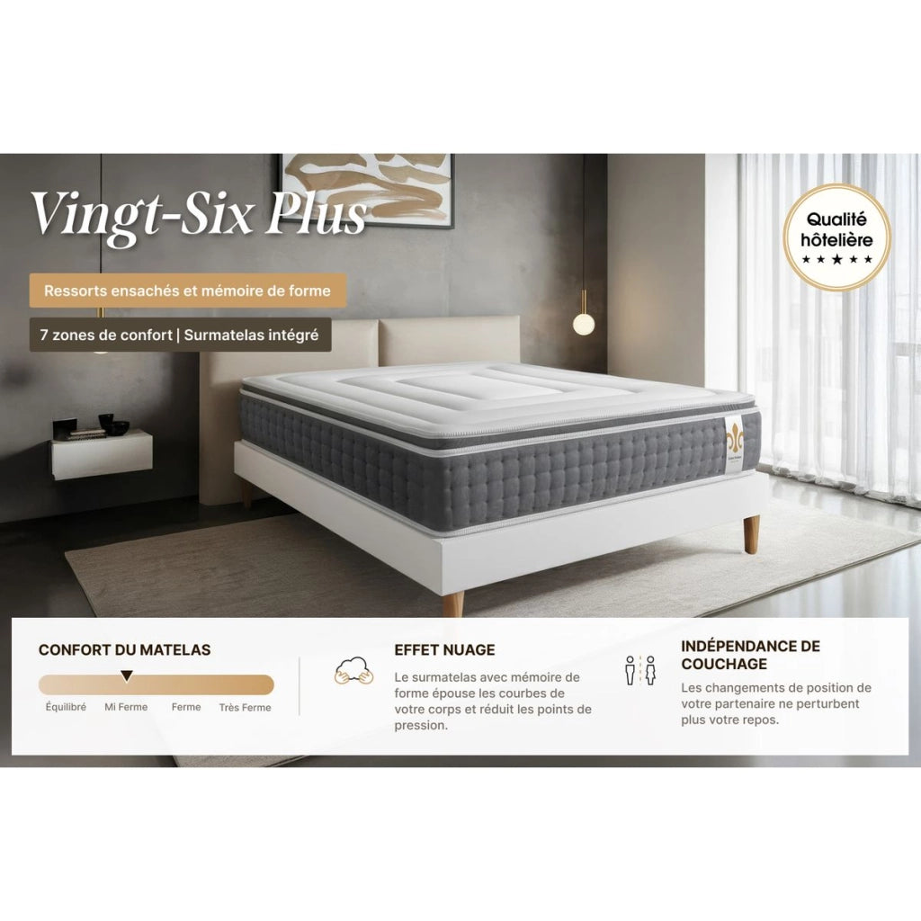Pacchetto letto completo - Materasso 140x200cm + Box spring con doghe (kit) + 2 cuscini + Piumino - Vingt-Six PLUS