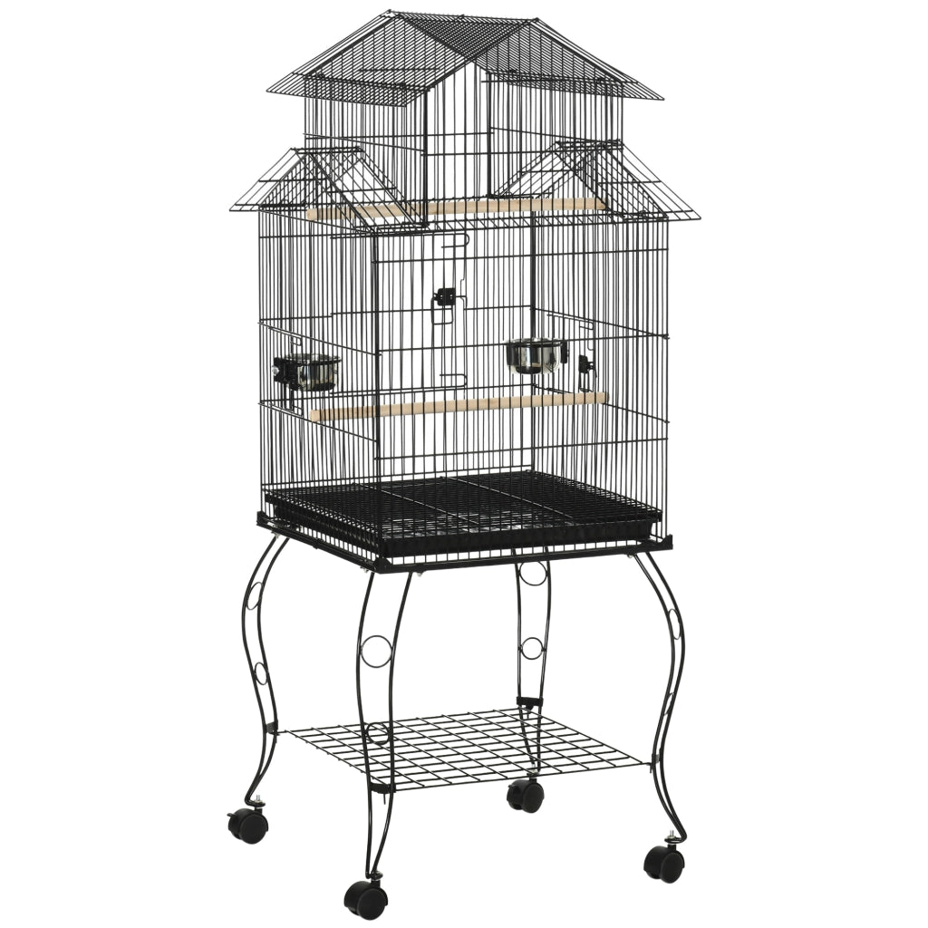 EasyComfort Gabbia per Uccelli da Interni in Legno con Vassoio, 4 Ruote e Trespolo, 50x49x137cm