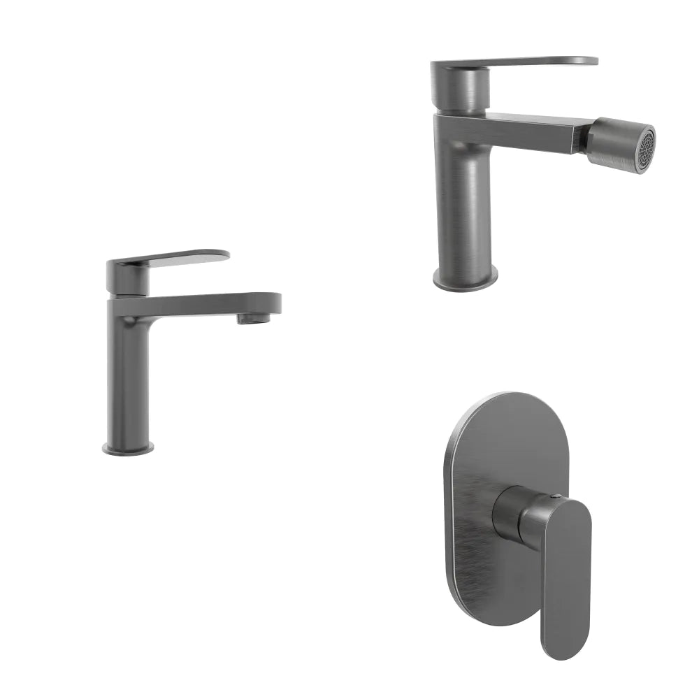 Set miscelatori lavabo 16cm bidet miscelatore doccia monocomando gun metal spazzolato | Margot