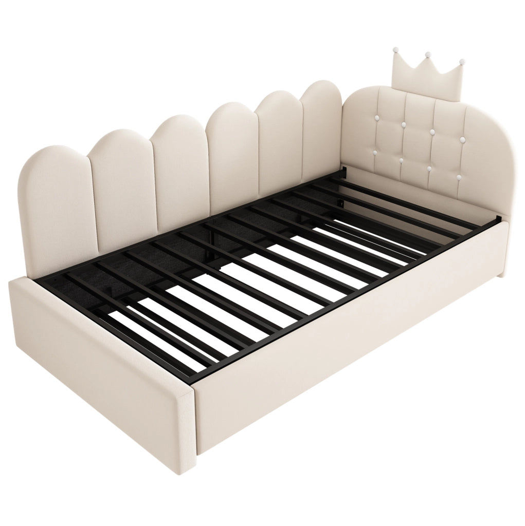 Divano Letto con Letto Estraibile L-Shape 90x200 cm in Velluto Beige per Cameretta e Ospiti