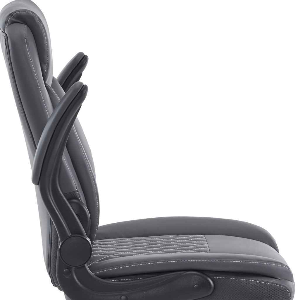 Sedia da ufficio ergonomica con supporto lombare e braccioli ribaltabili in similpelle grigia