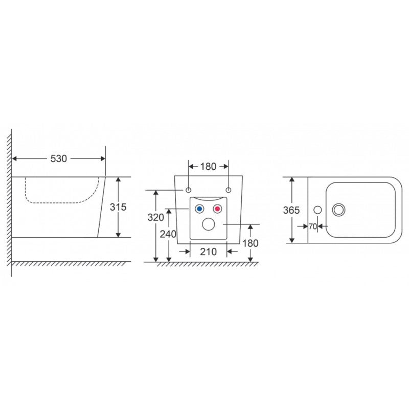 Bidet sospeso nero BOFY in porcellana 53x36,5x31,5 cm