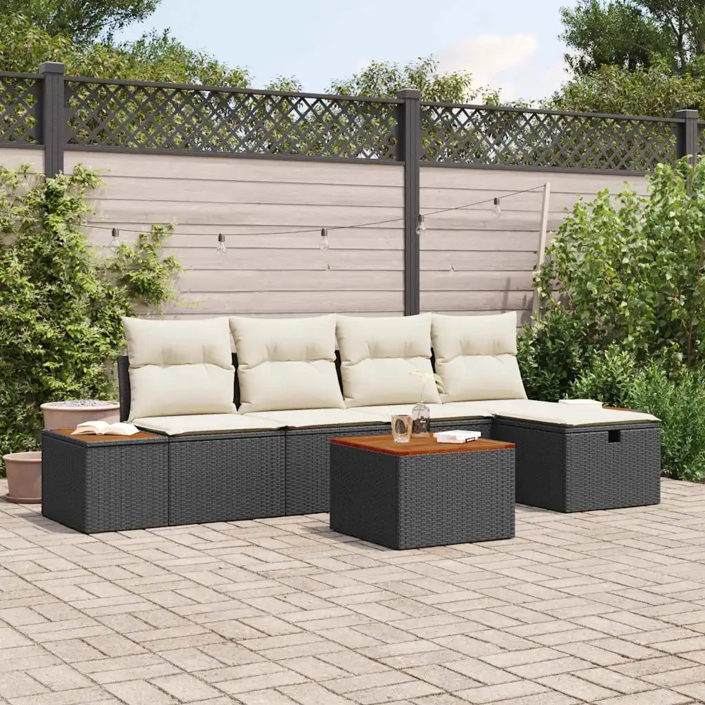 Set Divano da Giardino con cuscino 6 pcs Nero polyrattan 3359624