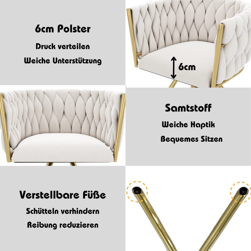 SEDIA Girevole 360° Set da 4 pezzi in velluto Beige e Oro