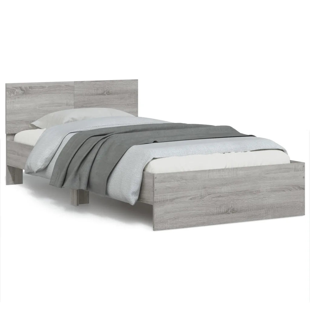 Letto singolo | Letto per adulti | Giroletto Testiera Grigio Sonoma 100x200 cm Legno Multistrato