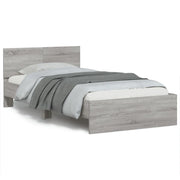 Letto singolo | Letto per adulti | Giroletto Testiera Grigio Sonoma 100x200 cm Legno Multistrato