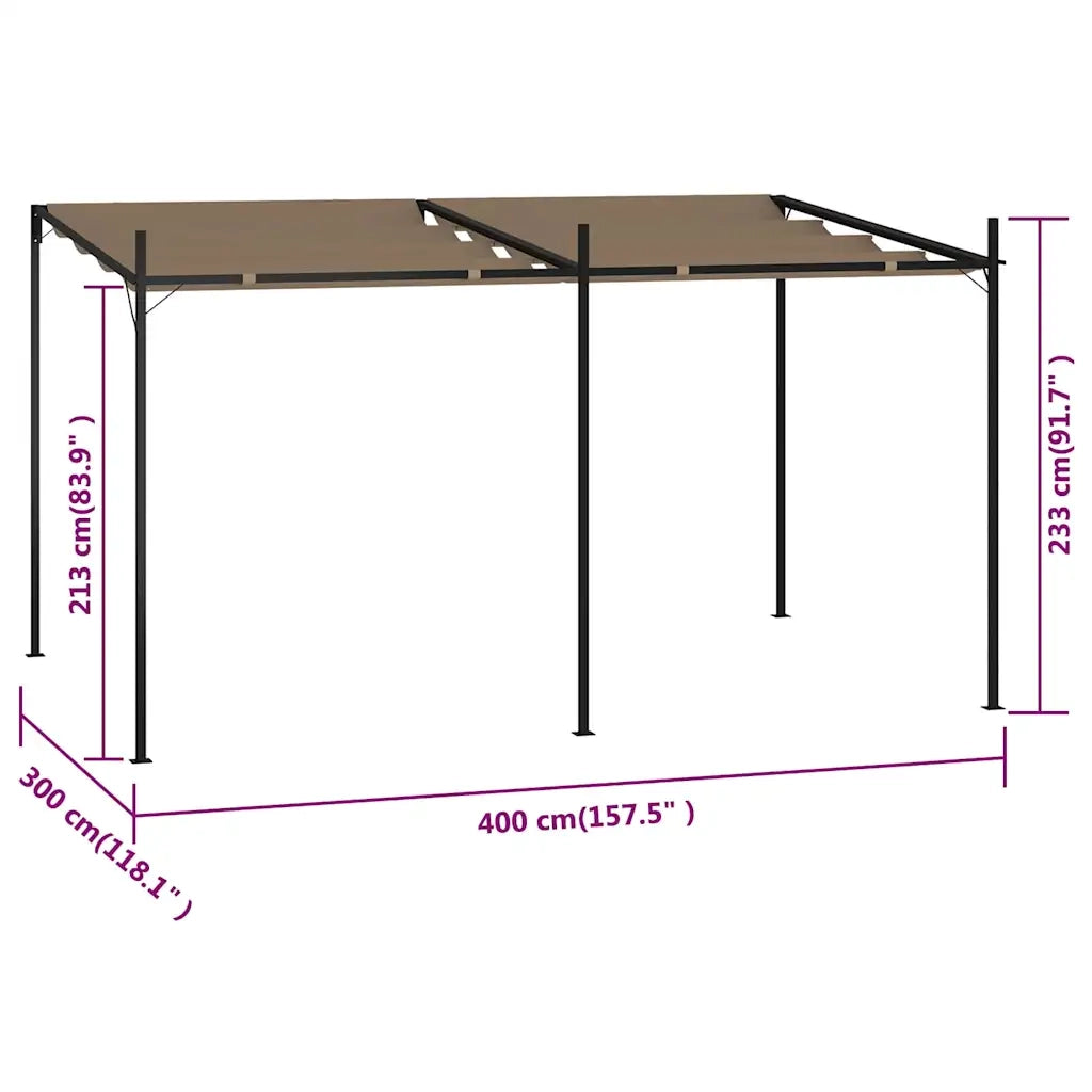 Gazebo con Tetto Retrattile 400x300x233 cm Grigio Talpa 313630