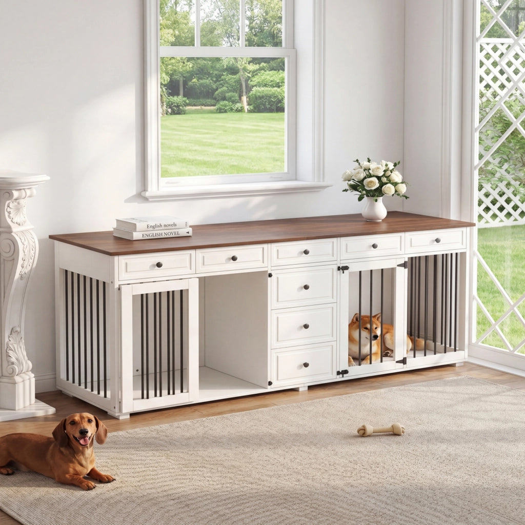 Mobile per cani e porta TV ¨C Minimal ¨C noce, bianco, truciolato e metallo, 200x60x85 cm