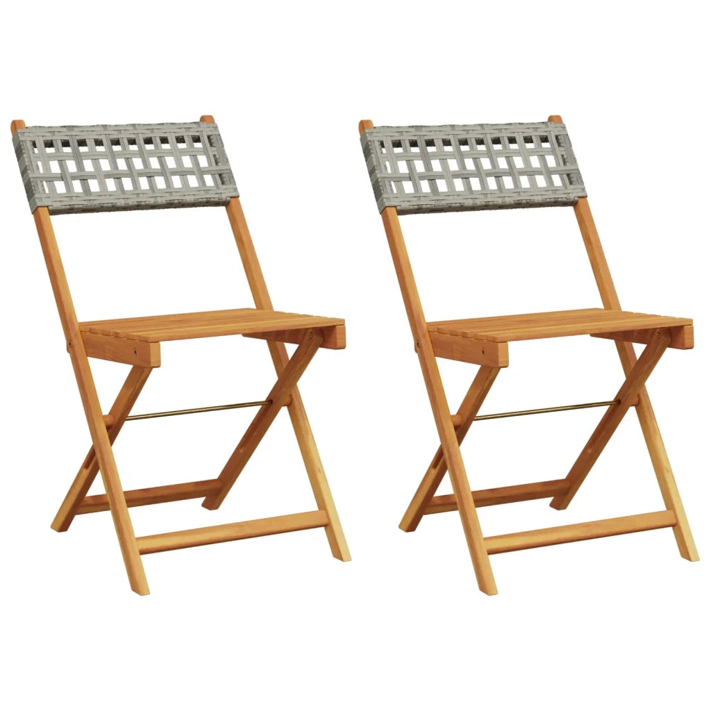 Sedie Pieghevoli 2 pz Grigie Legno Massello Acacia e Polyrattan 367676