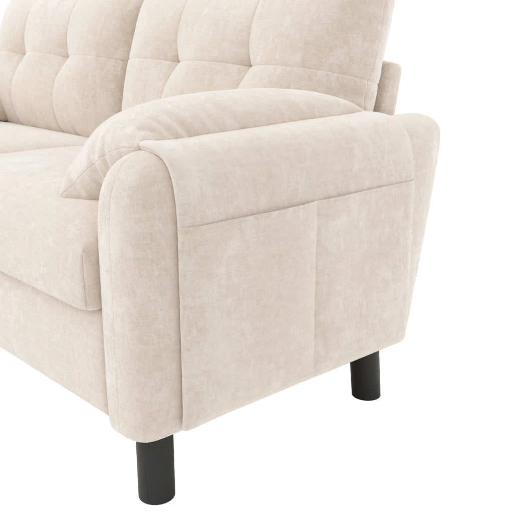 Divano modulare 2 posti in chenille beige con tasche laterali; 158 x 80 x 88;5 cm