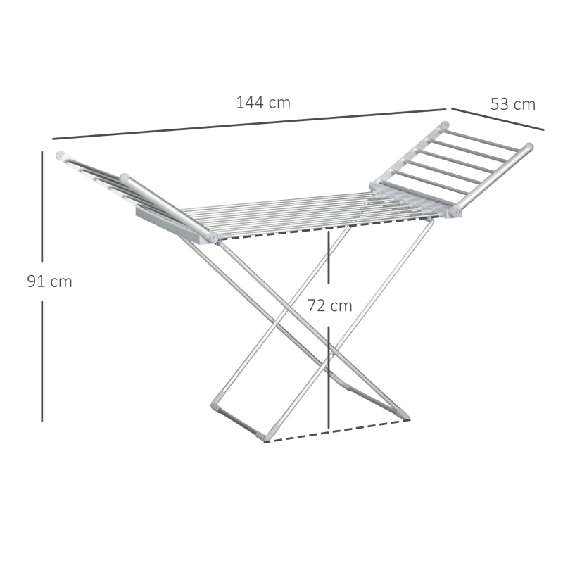 Stendibiancheria elettrico pieghevole con ali estensibili 45–55 °C in lega di alluminio argento 230 W