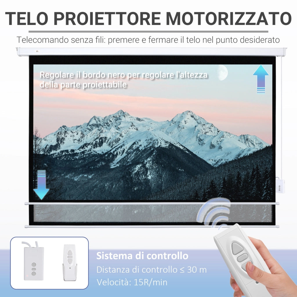 Telo Proiettore 100 Pollici con Telecomando, in PVC e Metallo, 247x7.5x168 cm, Bianco