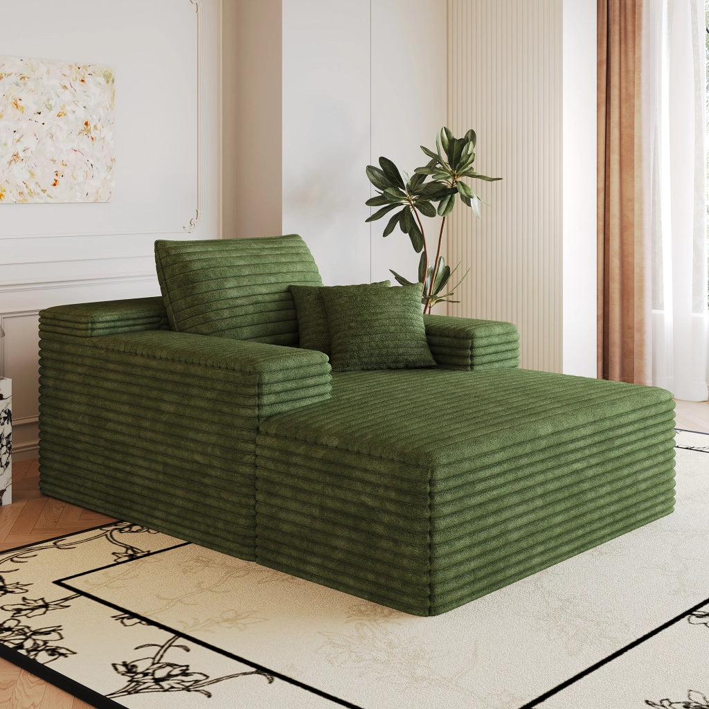 Chaise longue modulare con seduta profonda e schiuma elastica, senza montaggio, in tessuto a coste verde, 115×159 cm