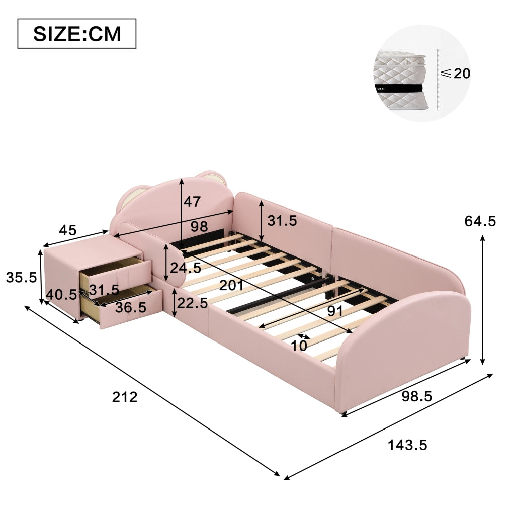 letto imbottito pu rosa 90x200 cm