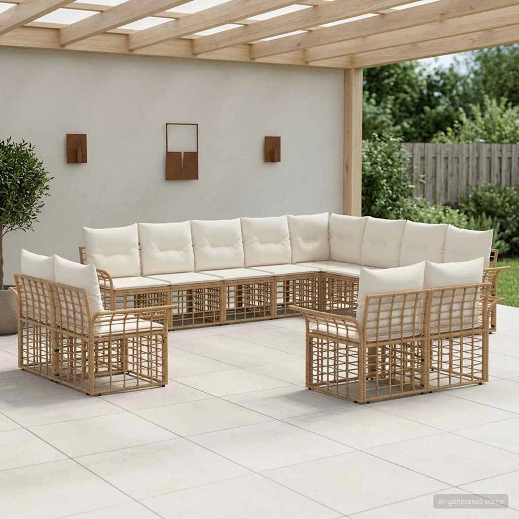 Set di divani da esterno 12 pz Naturale e Bianco Crema 3437806