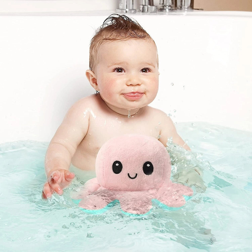 Trade Shop - Peluche Polpo Reversibile Sorridente Giocattolo Polipetto Faccia Triste Felice -