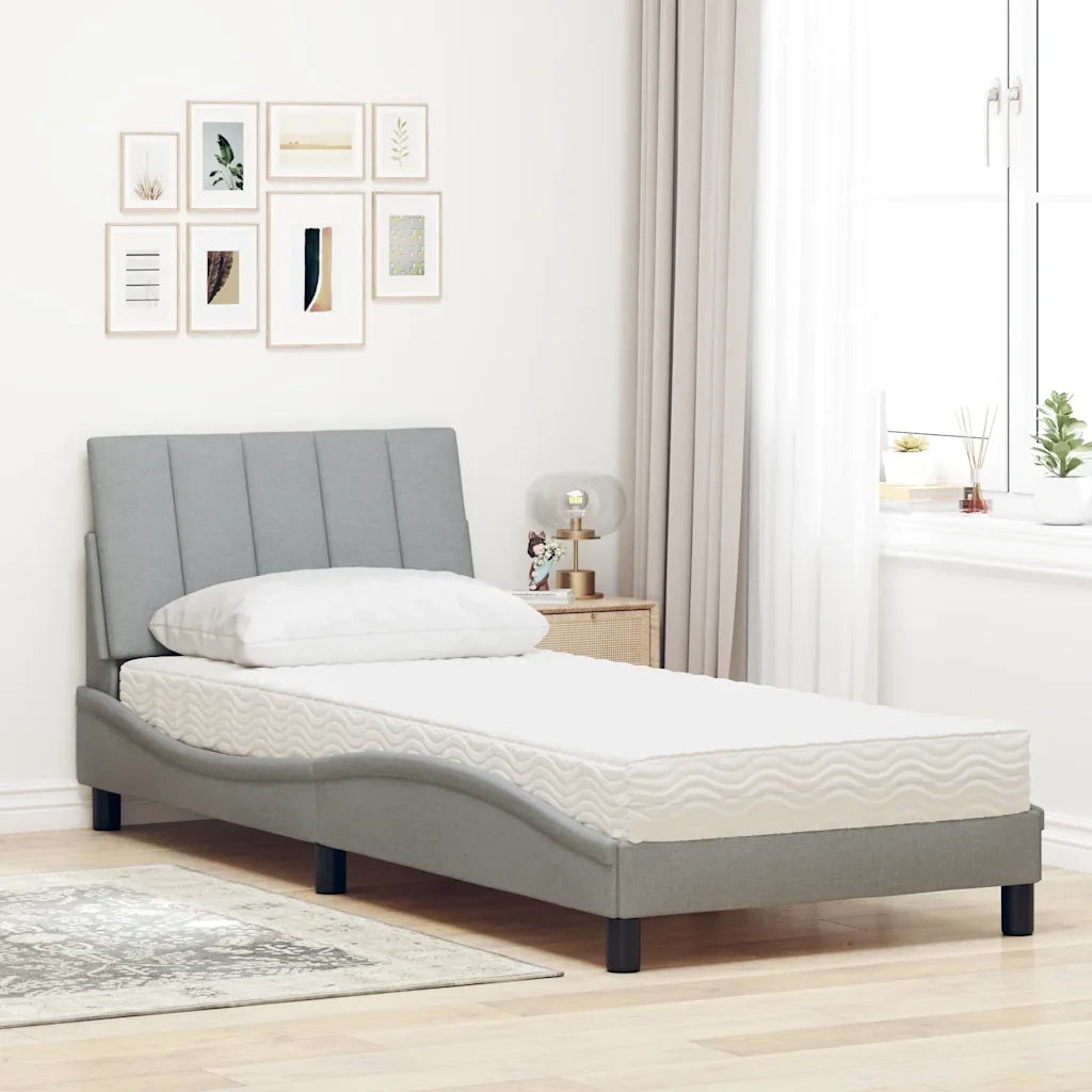 Letto con Materasso Hanko Grigio Chiaro 80x200 cm in Tessuto
